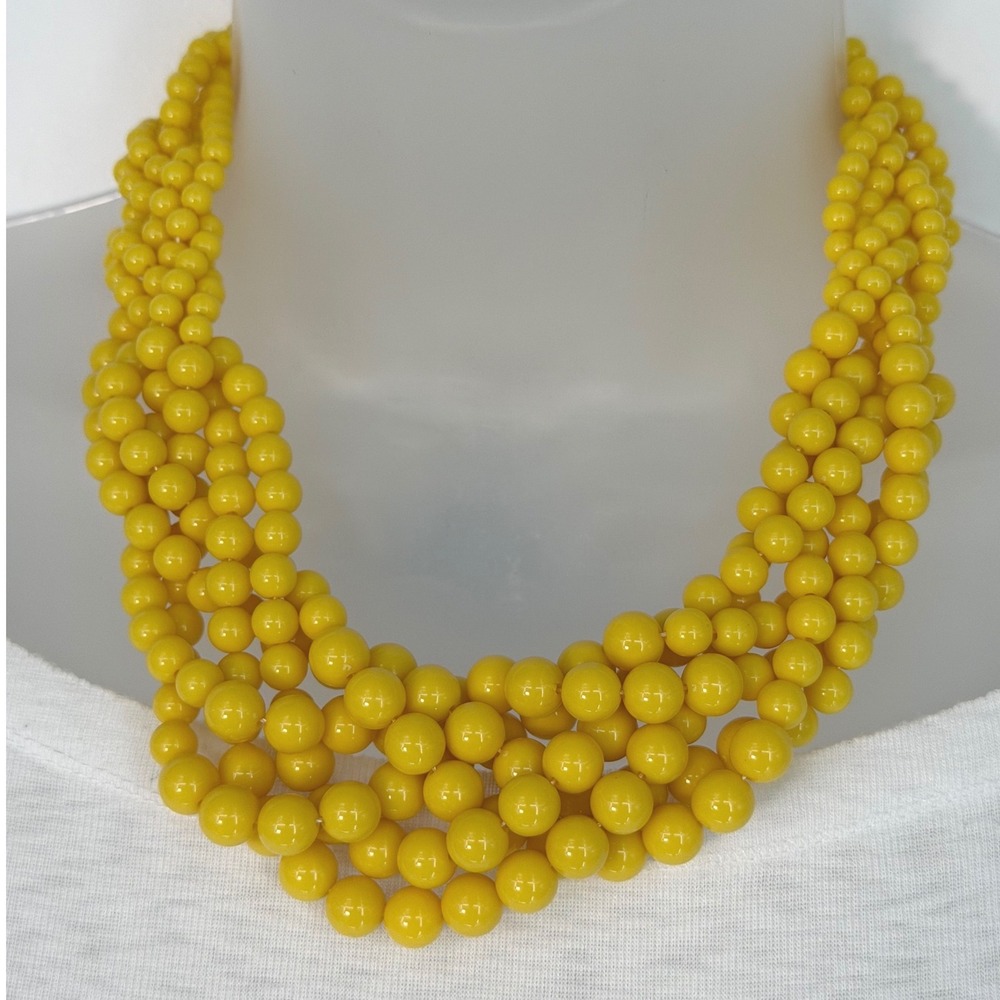 Yellow Multi Strand Beaded Bib Necklace Adjustable Brass Tone Clasp Boho 103-27 - Picture 9 of 10